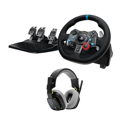Logitech G G29 Driving Force Rennlenkrad und Pedale, Force Feedback + ASTRO A10 Gen 2 kabelgebundenes Headset – für PS5, PS4, PC, Mac – Schwarz von Logitech G