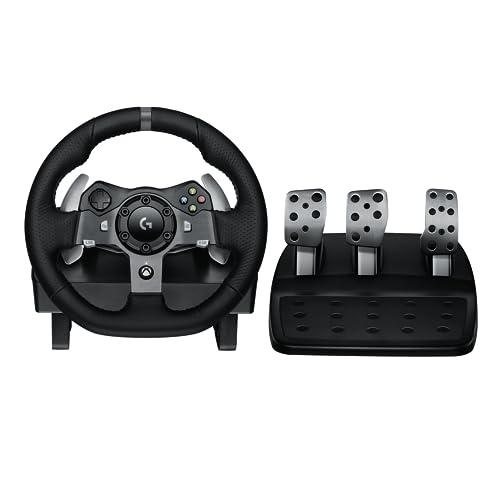 Logitech G G920 Driving Force Gaming Rennlenkrad, Zweimotoriges Force Feedback, 900° Lenkbereich, Racing Leder-Lenkrad, Verstellbare Edelstahl Bodenpedale, für Xbox Series X|S, Xbox One, PC - Schwarz von Logitech G