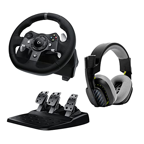 Logitech G G920 Driving Force Gaming Rennlenkrad, Zweimotoriges Force Feedback + A10 Gaming-Headset Gen 2 Kabelgebundenes Headsetfür Xbox Series X|S, Xbox One, PC - Schwarz von Logitech G