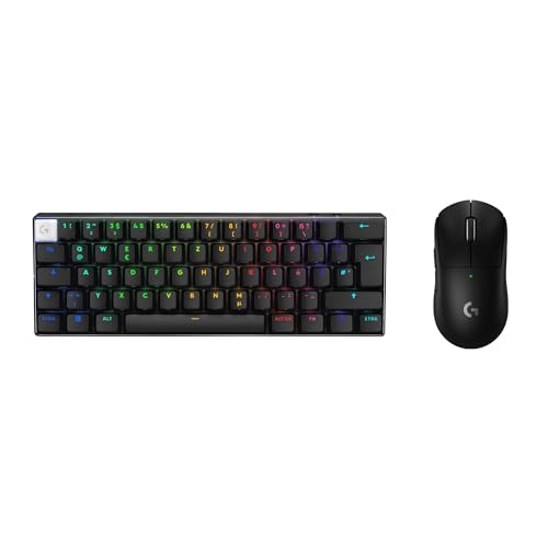 Logitech G PRO X 60 Lightspeed kabellose Gaming-Tastatur, Ultra-kompakte mechanische 60%-TKL-Tastatur für PC (QWERTZ DE) + PRO X Superlight 2 Lightspeed Kabellose Gaming-Maus - Schwarz von Logitech G