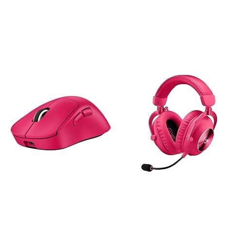 Logitech G PRO X SUPERLIGHT 2 DEX LIGHTSPEED kabellose Gaming-Maus, 32K-DPI-Sensor und USB-C-Ladefunktion + PRO X 2 LIGHTSPEED Wireless Gaming Headset, abnehmbares Boom-Mic, 50-mm-Graphen - Magenta von Logitech G
