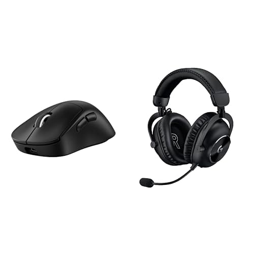 Logitech G PRO X SUPERLIGHT 2 DEX LIGHTSPEED kabellose Gaming-Maus, 32K-DPI-Sensor und USB-C-Ladefunktion + PRO X 2 LIGHTSPEED Wireless Gaming Headset, abnehmbares Boom-Mic, 50-mm-Graphen - Schwarz von Logitech G