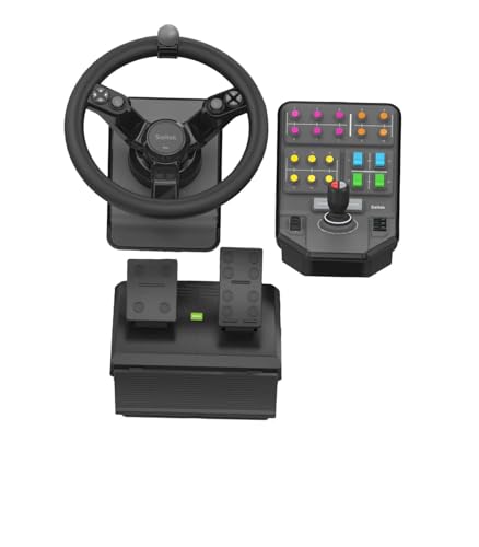 Logitech G Saitek Farm Sim Controller, Farming Simulator Bundle bestehend aus Lenkrad, Steuerkonsole, Gas- und Bremspedal, 900° Lenkbereich, 38+ Tasten, USB-Anschluss, PC/Mac - Schwarz von Logitech G