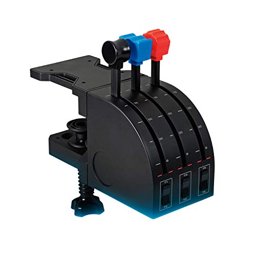 Logitech G Saitek Pro Flight Throttle Quadrant, Simulations-Achsenschalthebel für Flug Simulatoren, LCD-Display, 3x Zwei-Wege-Kippschalter, USB-Anschluss, Verstellbare Halterung, PC - Schwarz von Logitech G