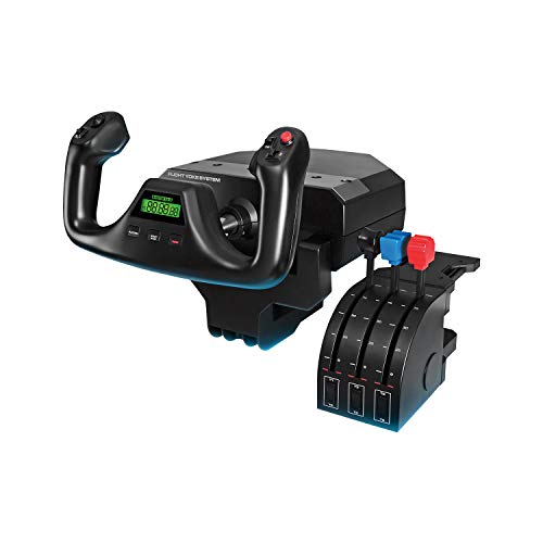Logitech G Saitek Pro Flight Yoke System, Steuerhorn und Schubregler für Flug Simulatoren, Throttle Quadrant, 5 Achsen, Edelstahl-Höhenruder, Querruder-Steuerwelle, USB-Anschluss, PC - Schwarz von Logitech G