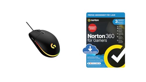 Logitech G203 Gaming-Maus mit anpassbarer LIGHTSYNC RGB-Beleuchtung, Geringes Gewicht - Schwarz + Norton 360 Gamers 2024 für 3 Geräte von Logitech G