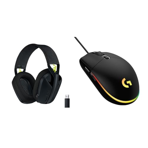 Logitech G203 Gaming-Maus mit anpassbarer LIGHTSYNC RGB-Beleuchtung + Logitech G 435 Lightspeed Wireless Bluetooth Gaming Headset, Schwarz von Logitech G