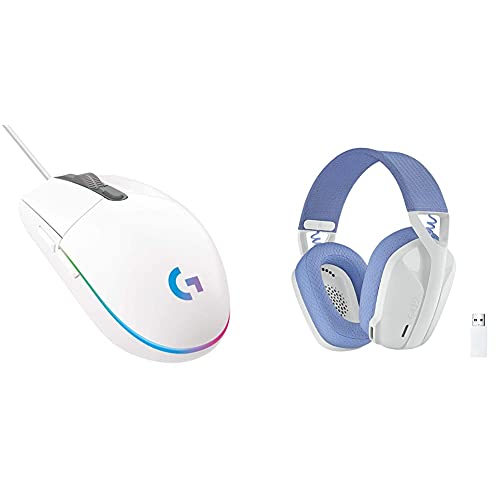 Logitech G203 Gaming-Maus mit anpassbarer LIGHTSYNC RGB-Beleuchtung + Logitech G 435 Lightspeed Wireless Bluetooth Gaming Headset, Weiß von Logitech G