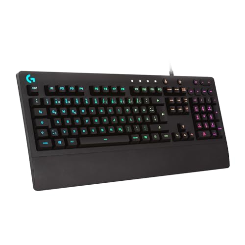 Logitech G213 Prodigy Gaming-Tastatur, RGB-Beleuchtung, Programmierbare G-Tasten, Multi-Media Bedienelemente, Integrierte Handballenauflage, Spritzwassergeschützt, Deutsches QWERTZ-Layout - Schwarz Logitech G213 Prodigy Gaming-Tastatur, RGB-Beleuchtung, Programmierbare G-Tasten, Multi-Media Bedienelemente, Integrierte Handballenauflage, Spritzwassergeschützt, Deutsches QWERTZ-Layout - Schwarz von Logitech G
