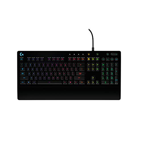 Logitech G213 Prodigy Gaming-Tastatur, RGB-Beleuchtung, Programmierbare G-Tasten, Multi-Media Bedienelemente, Integrierte Handballenauflage, Spritzwassergeschützt, QWERTY-Layout - Schwarz von Logitech G