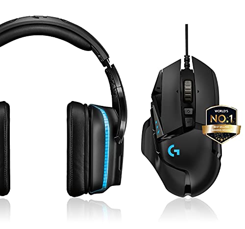 Logitech G502 HERO High-Performance Gaming Maus, HERO 16000 DPI Optischer Sensor, RGB-Beleuchtung, Gewichtstuning, 11 Programmierbare Tasten + G935 Kabelloses Gaming-Kopfhörer von Logitech G