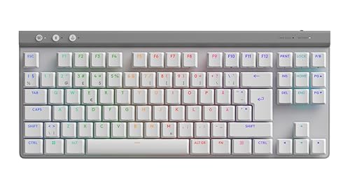 Logitech G515 LIGHTSPEED TKL trådlöst speltangentbord med låg profil, LIGHTSYNC RGB, tunn konstruktion utan numerisk knappsats, PBT-tangenter, taktila mekaniska brytare, Layout Pan Nordic QWERTY - Vit von Logitech G