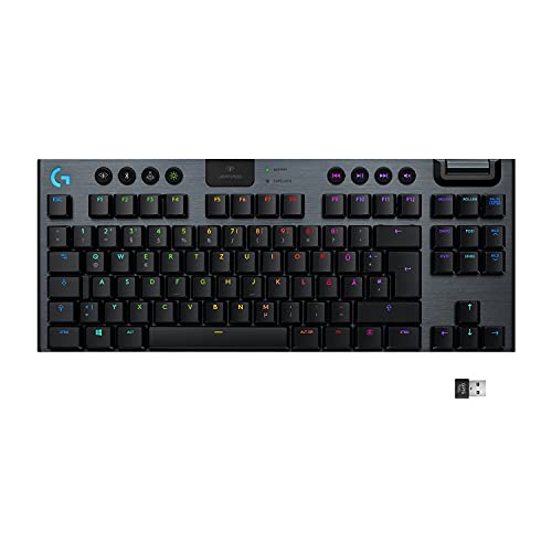 Logitech G915 LIGHTSPEED TKL Tenkeyless kabellose mechanische Gaming-Tastatur, Clicky GL-Tasten-Switch, LIGHTSYNC RGB, Ultraschlankes Design, 40+ Stunden Akkulaufzeit, Deutsches QWERTZ-Layout - Carbon von Logitech G