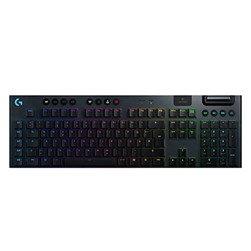 Logitech G915 LIGHTSPEED kabellose mechanische Gaming-Tastatur, Clicky GL-Tasten-Switch mit flachem Profil, LIGHTSYNC RGB, Schlankes Design, 30+ Stunden Akkulaufzeit, Deutsches QWERTZ-Layout - Carbon von Logitech G