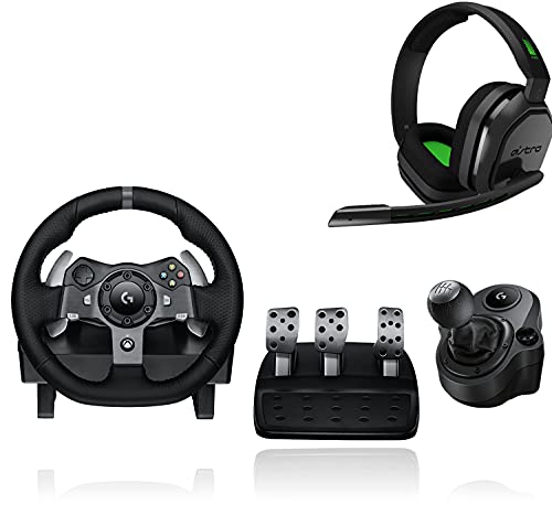 Logitech G920 Driving Force Gaming Rennlenkrad - Schwarz + Logitech G Driving Force Schalthebel, 6 Gänge mit H-Schema - Schwarz + ASTRO Gaming A10 Gaming-Headset mit Kabel - Schwarz/Grün von Logitech G