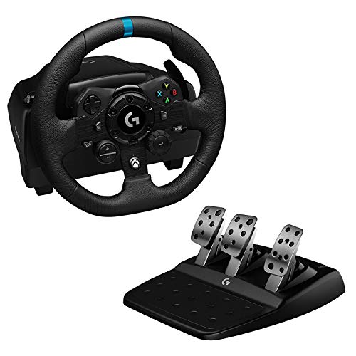 Logitech G923 TRUEFORCE Gaming Rennlenkrad mit Pedalen, Kraftrückkopplung bis 1000 Hz, Reaktionsschnellem Pedal, Doppelkupplungssystem, für Xbox Series X|S, Xbox One/PC, UK-Stecker - Schwarz von Logitech G