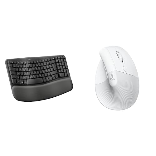Logitech Wave Keys und Lift vertikale Maus – Ergonomisches Bundle – kabellose Tastatur mit gepolsterter Handballenauflage und vertikale kabellose Maus – Bluetooth, Multi-OS, Windows/Mac - Weiß von Logitech G