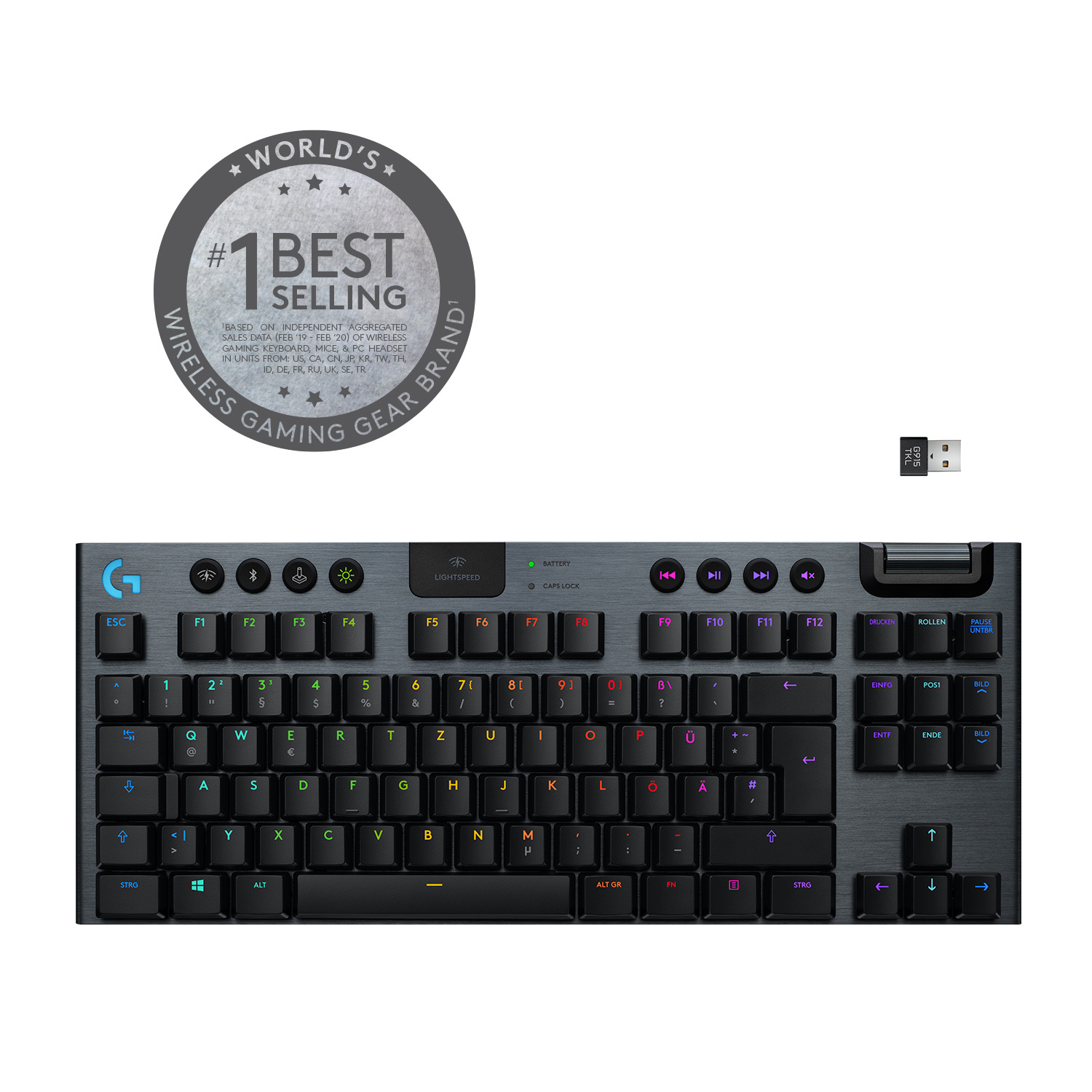 Logitech® G915 TKL LIGHTSPEED RGB Tastatur - GL Linear, Carbon, QWERTZ-Layout von Logitech Gaming
