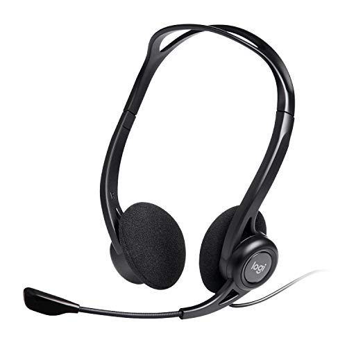 Logitech 960 Kopfhörer, Stereo-Headset, Verstellbares Mikrofon mit Rauschunterdrückung, Integrierter Lautstärkeregler, Stummschaltung, USB-Anschluss, 2.4m Kabel, PC/Mac/Laptop - Schwarz von Logitech