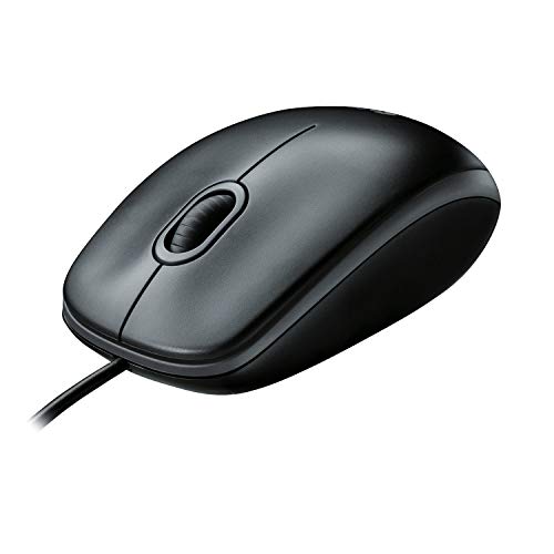 Logitech B100 Maus mit Kabel, USB-Anschluss, 800 DPI Optischer Sensor, 3 Tasten, Für Links- und Rechtshänder, PC/Mac - Schwarz von Logitech