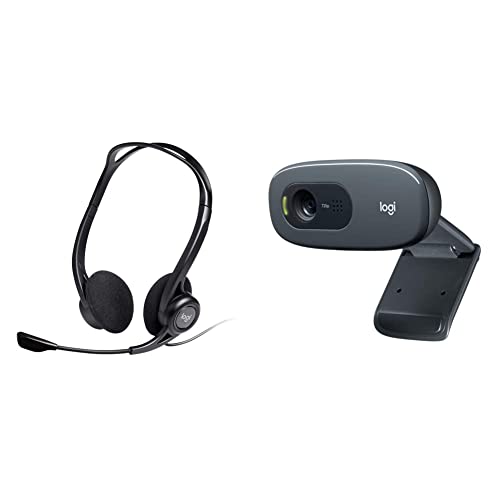 Logitech C270 Webcam, HD 720p, 60° Sichtfeld + Logitech 960 Kopfhörer mit Mikrofon von Logitech