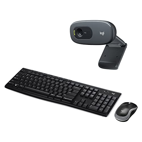 Logitech C270 Webcam, HD 720p, 60° Sichtfeld + Logitech MK270 Kabelloses Set mit Tastatur, QWERTZ DE Tastatur von Logitech