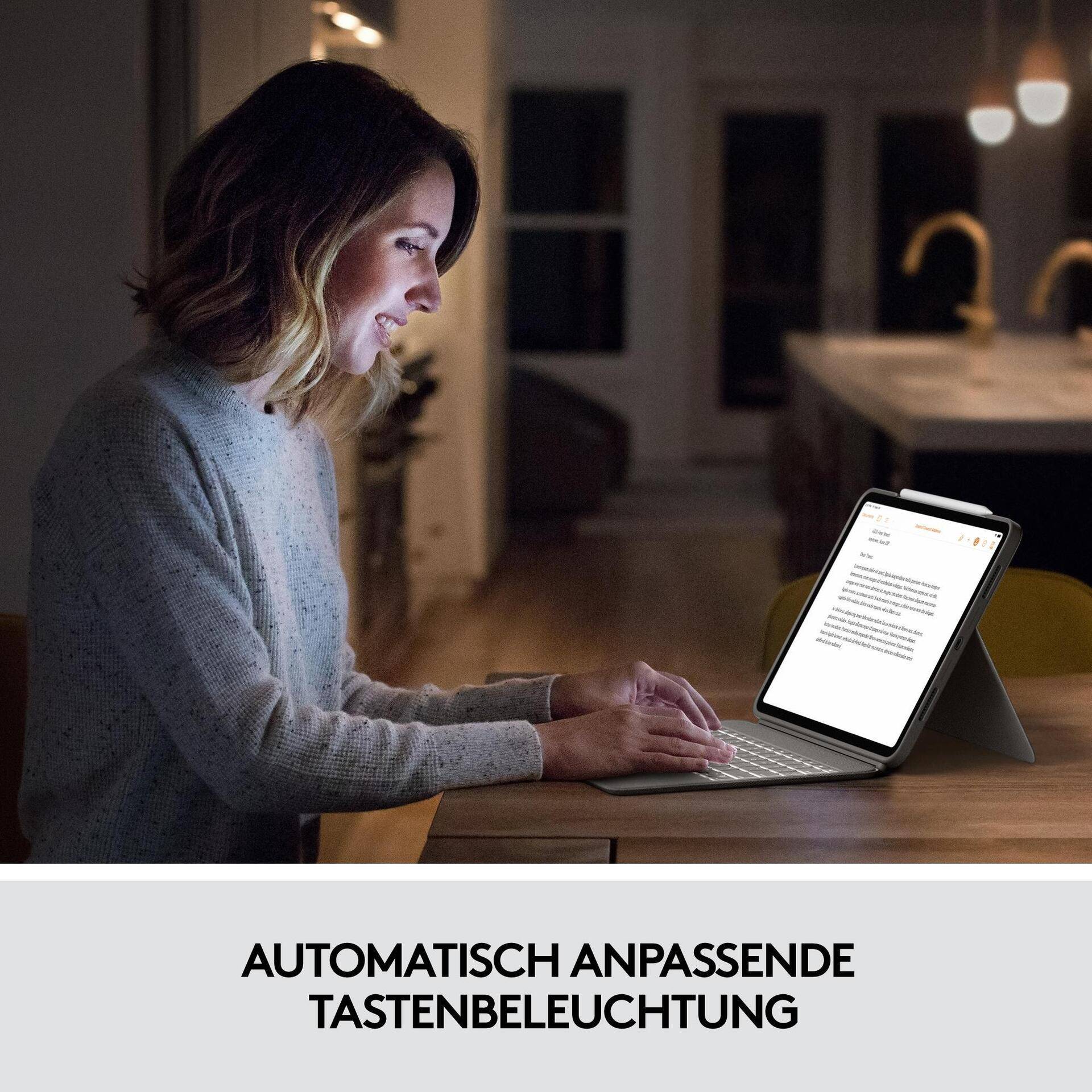 Logitech Combo Touch - Tastatur und Foliohülle - mit Trackpad - hintergrundbeleuchtet - Apple Smart connector - QWERTY - GB - Sand - für Apple 12.9  iPad Pro (5. Generation) von Logitech