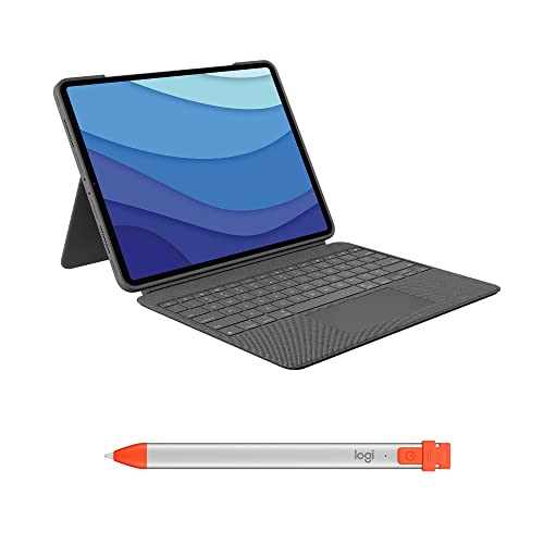 Logitech Combo Touch für iPad Pro 12,9 Zoll (5., 6. Generation – 2021, 2022) Tastatur-Case Crayon digitaler Stift (ab 2018), DEU QWERTZ - Grau von Logitech