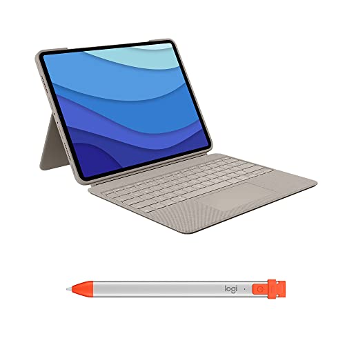 Logitech Combo Touch für iPad Pro 12,9 Zoll (5., 6. Generation – 2021, 2022) Tastatur-Case und Logitech Crayon digitaler Stift (ab 2018), DEU QWERTZ - Sand von Logitech