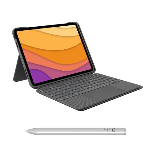 Logitech Combo Touch iPad Air (4. und 5. Generation – 2020, 2022) Tastatur-Case und Crayon (USB-C) digitaler Zeichenstift (ab 2018) – German QWERTZ Layout - Grey von Logitech