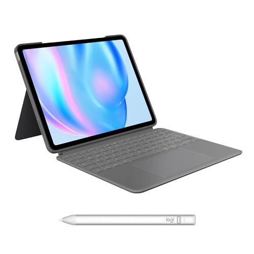 Logitech Combo Touch iPad Air 11 Zoll (M2), iPad Air (4. und 5. Generation – 2020, 2020) Tastatur-Case Crayon digitaler Stift (ab 2018), Deutsches QWERTZ-Layout - Grau von Logitech