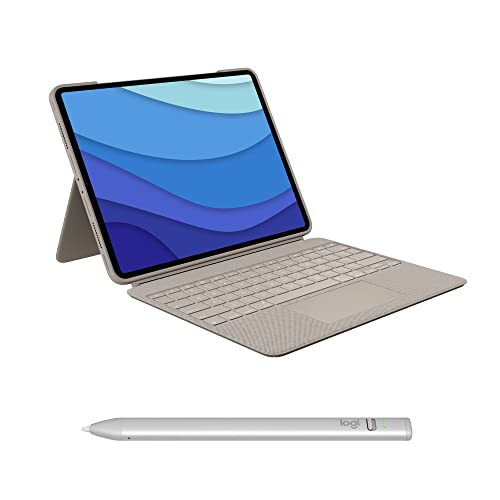 Logitech Combo Touch iPad Pro 11 Zoll (1., 2., 3., 4. Generation – 2018, 2020, 2021, 2022) Tastatur-Case und Crayon digitaler Stift (ab 2018) – German QWERTZ Layout - Sand von Logitech