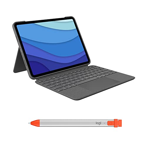 Logitech Combo Touch iPad Pro 11 Zoll (1., 2., 3., 4. Generation – 2018, 2020, 2021, 2022) Tastatur-Case und Logitech Crayon digitaler Stift (ab 2018), DEU QWERTZ - Grau von Logitech