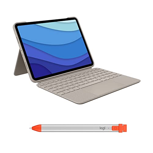 Logitech Combo Touch iPad Pro 11 Zoll (1., 2., 3., 4. Generation – 2018, 2020, 2021, 2022) Tastatur-Case und Logitech Crayon digitaler Stift (ab 2018), DEU QWERTZ - Sand von Logitech