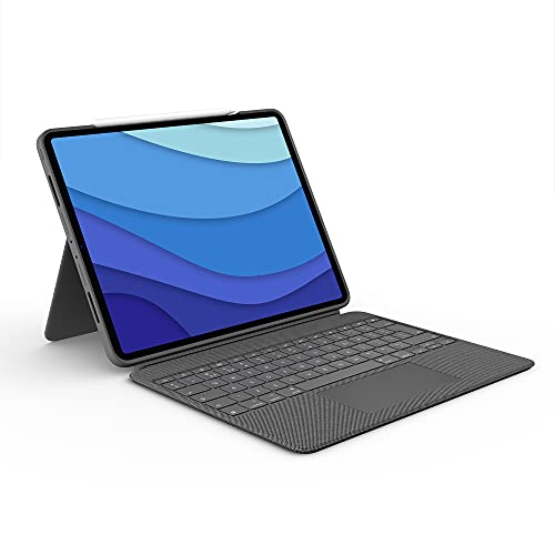 Logitech Combo Touch iPad Pro 12.9-inch (5th gen - 2021) Keyboard Case - Detachable Backlit Keyboard with Kickstand, Click-Anywhere Trackpad, Smart Connector - QWERTY UK English Layout - Grey von Logitech