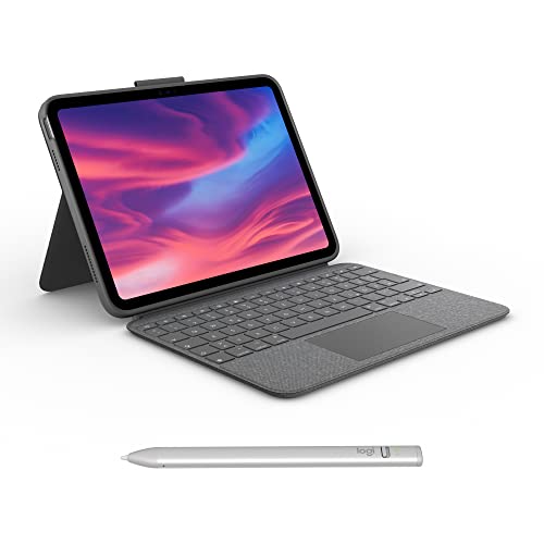 Logitech Combo Touch Tastatur-Case für iPad (10. Generation und A16) mit abnehmbarer Tastatur und Logitech Crayon digitaler Zeichenstift (USB-C)alle iPads (Versionen 2018 und höher), DEU QWERTZ- Grau von Logitech