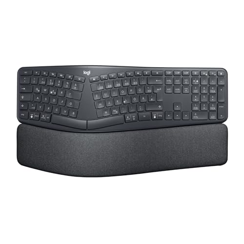 Logitech ERGO K860 kabellose ergonomische Tastatur – geteilte Tastatur, Handballenauflage, natürliches Tippen, schmutzabweisendes Material, Bluetooth und USB-Verbindung, für Windows/Mac - Graphit von Logitech