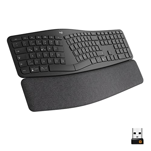 Logitech ERGO K860 kabellose ergonomische Tastatur – geteilte Tastatur, Handballenauflage, natürliches Tippen, schmutzabweisendes Material, Bluetooth und USB-Verbindung, für Windows/Mac - Graphit von Logitech