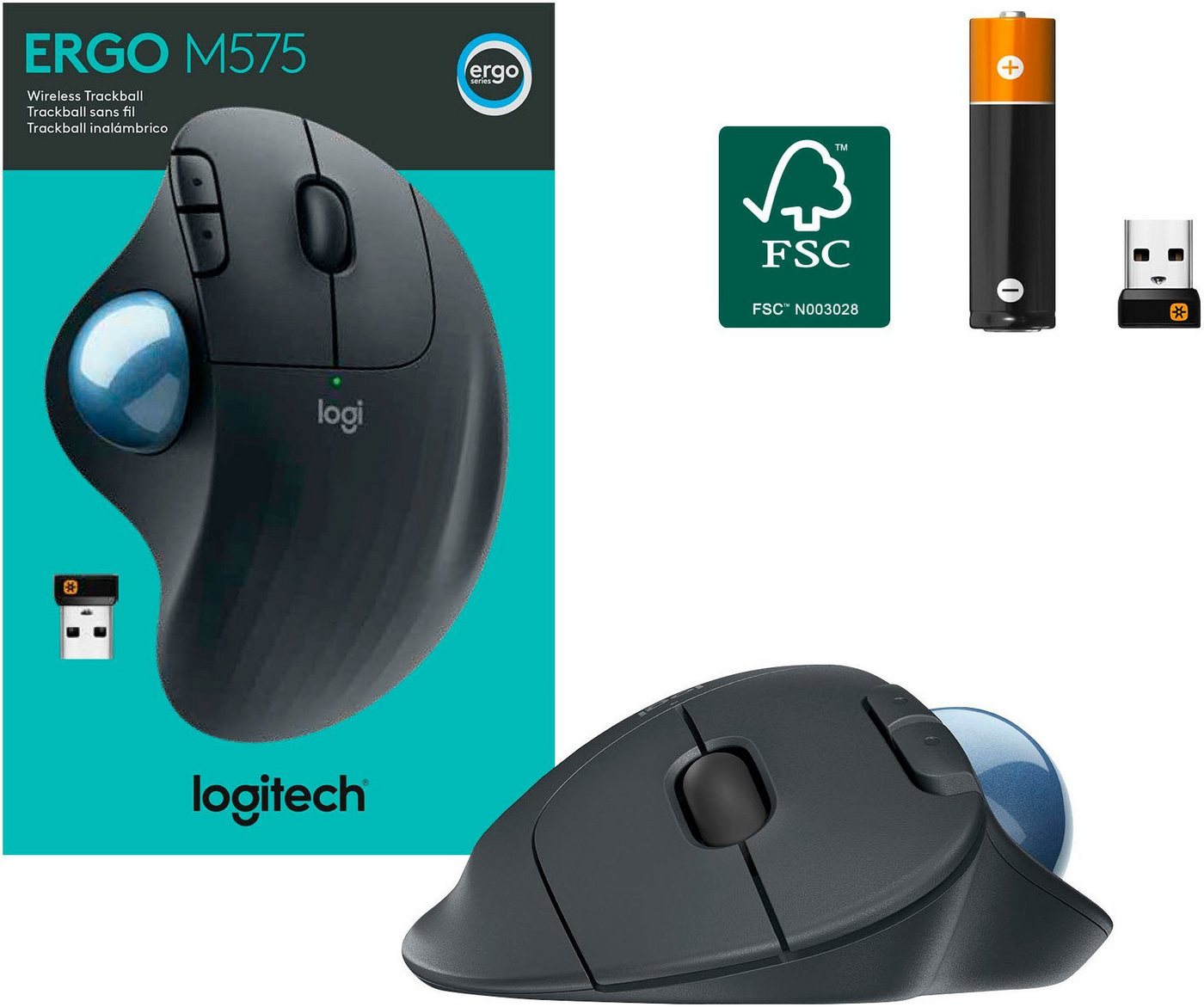 Logitech ERGO M575 Wireless Graphite Funk Bluetooth ergonomische Maus von Logitech