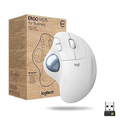 Logitech ERGO M575 for Business kabelloser Trackball – Ergonomisches Design, gesicherte Logi Bolt Technologie, Bluetooth, weltweit zertifiziert, Windows/Mac/Chrome/Linux - Weiß von Logitech