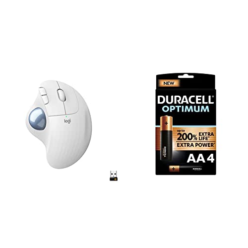 Logitech Ergo M575 Wireless Trackball Maus - Einfache Steuerung mit dem Daumen, flüssige Bewegungen, ergonomisches Design, für Windows + Duracell NEU Optimum AA Mignon Alkaline-Batterien von Logitech