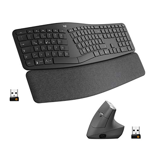 Logitech Ergonomic Wireless Keyboard and Mouse Combo, ERGO K860 and MX Vertical Mouse, Rechargeable, Bluetooth or USB Receiver, Wrist Support, Compatible with Laptop/PC/Windows/Mac von Logitech