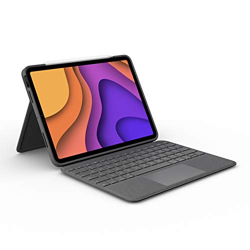 Logitech Folio Touch Hülle Tastatur, Trackpad und Smart Connector für iPad Air 4. Gen 5. Gen 2020, 2022 (Modell: A2316/ A2324/ A2072/ A2325/ A2588/ A2589/ A2591), Deutsches QWERTZ-Layout - Grau von Logitech