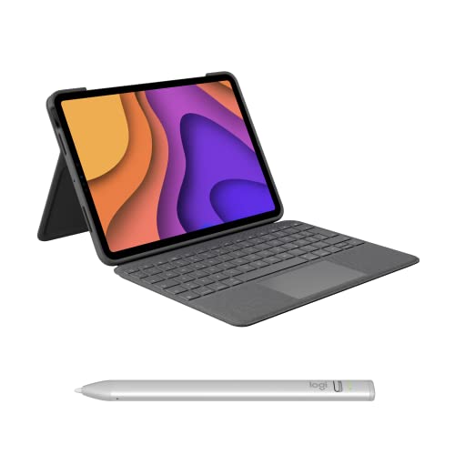 Logitech Folio Touch iPad Air (4. und 5. Generation – 2020, 2022) Tastatur-Case und Crayon (USB-C) digitaler Zeichenstift (ab 2018) – Deutsches QWERTZ - Grau von Logitech