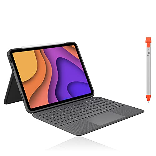 Logitech Folio Touch iPad Hülle Tastatur für iPad Air 4. Gen Grafit + Logitech Crayon Digitaler Zeichenstift - Grau/Orange + Logitech M350 Pebble Kabellose Maus - Grafit/Schwarz von Logitech