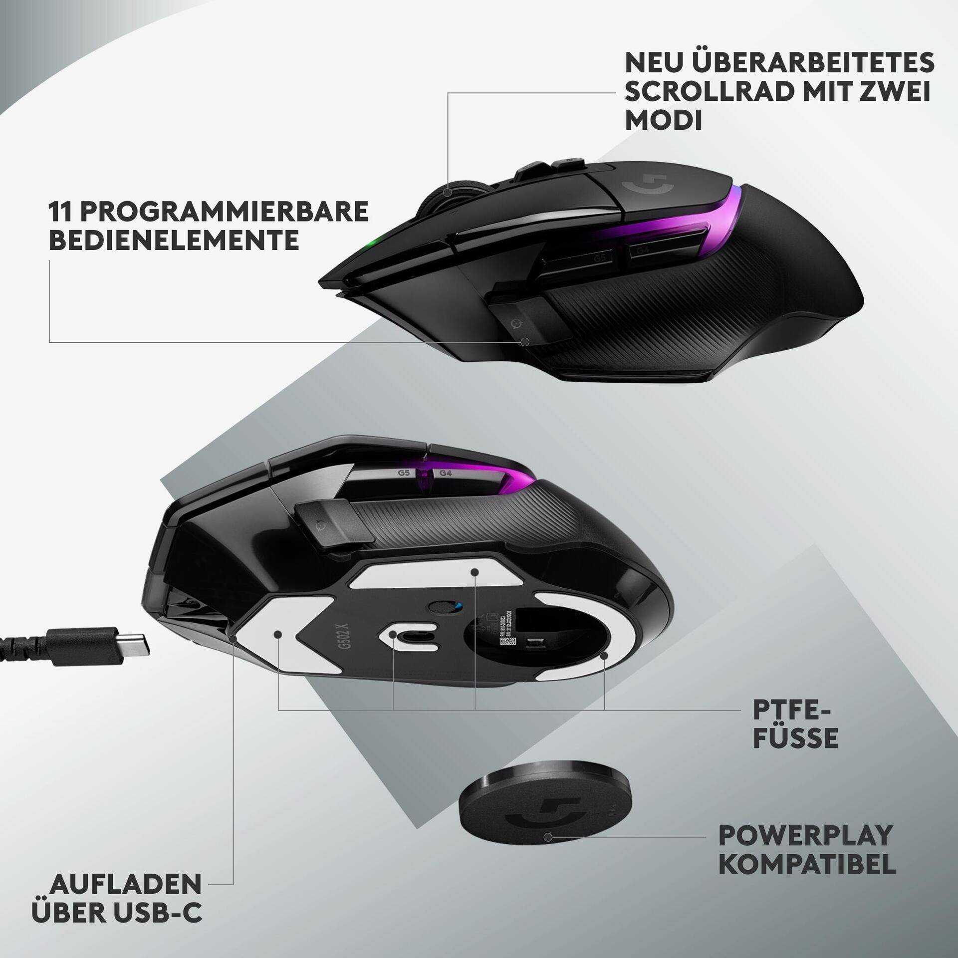 Logitech G G502 X PLUS - Maus - optisch - 8 Tasten - kabellos - LIGHTSPEED - Logitech LIGHTSPEED-Receiver - Schwarz (910-006162) von Logitech