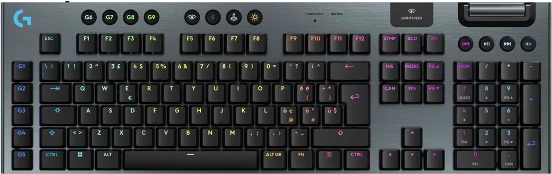 Logitech G G915 X - Tastatur - LIGHTSPEED - Hintergrundbeleuchtung - kabellos - 2,4 GHz, Bluetooth, USB - QWERTY - Italienisch - Tastenschalter: GL Tactile - Schwarz (920-012679) von Logitech
