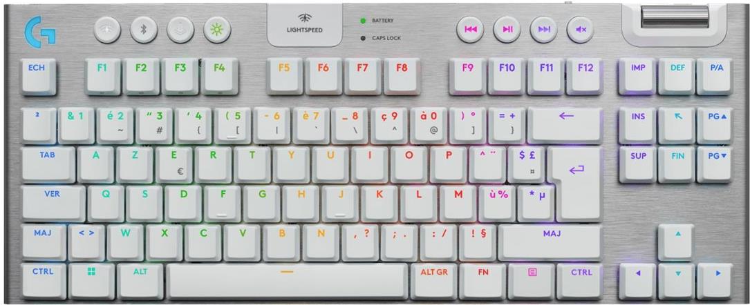 Logitech G G915 X - Tastatur - LIGHTSPEED - TKL - Hintergrundbeleuchtung - kabellos - Bluetooth 5.0, 2.4 GHz, USB - AZERTY - Französisch - Tastenschalter: GL Tactile - weiß (920-012734) von Logitech