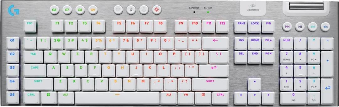 Logitech G G915 X - Tastatur - LIGHTSPEED - full size - Hintergrundbeleuchtung - kabellos - 2.4 GHz, USB, Bluetooth 5.0 - AZERTY - Französisch - weiß (920-012687) von Logitech