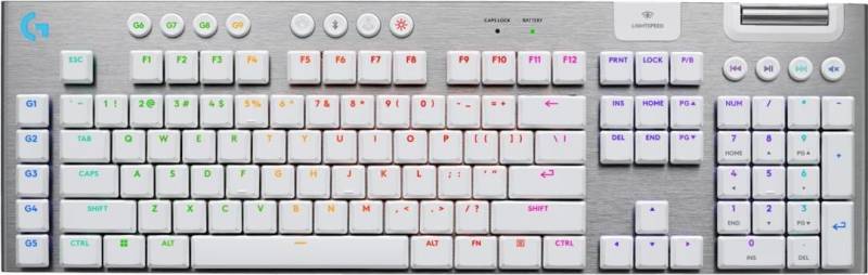 Logitech G G915 X - Tastatur - LIGHTSPEED - full size - Hintergrundbeleuchtung - kabellos - 2,4 GHz, USB, Bluetooth 5,0 - AZERTY - Französisch - weiß (920-012687) von Logitech